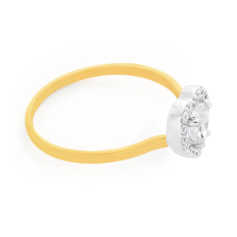 9ct Yellow Gold & White Gold Cubic Zirconia Heart Halo Ring - Image 2