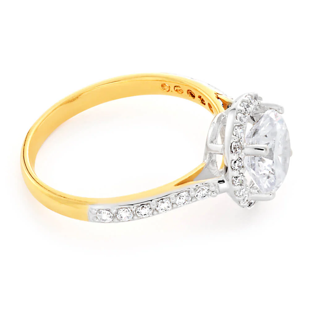 9ct Yellow Gold & White Gold Cubic Zirconia Solitaire Fancy Ring - Image 2