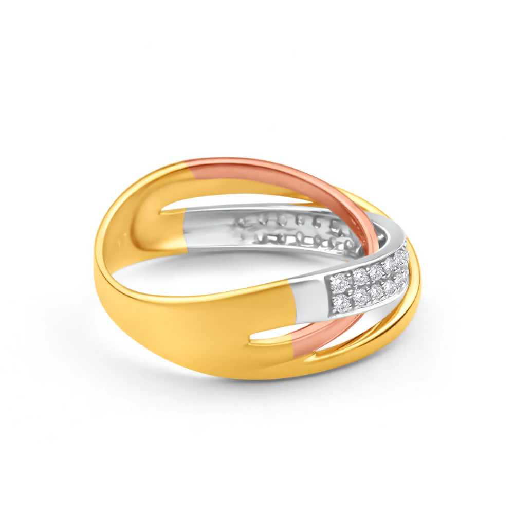 9ct Yellow Gold, White Gold & Rose Gold 1/6 Carat Diamond Ring - Image 2