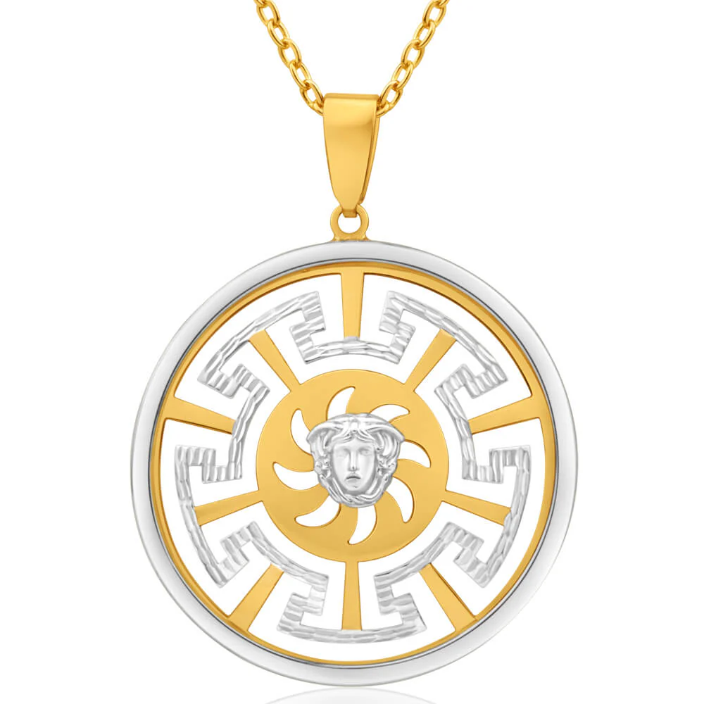 9ct Yellow Gold & White Tone Greek Key Pendant