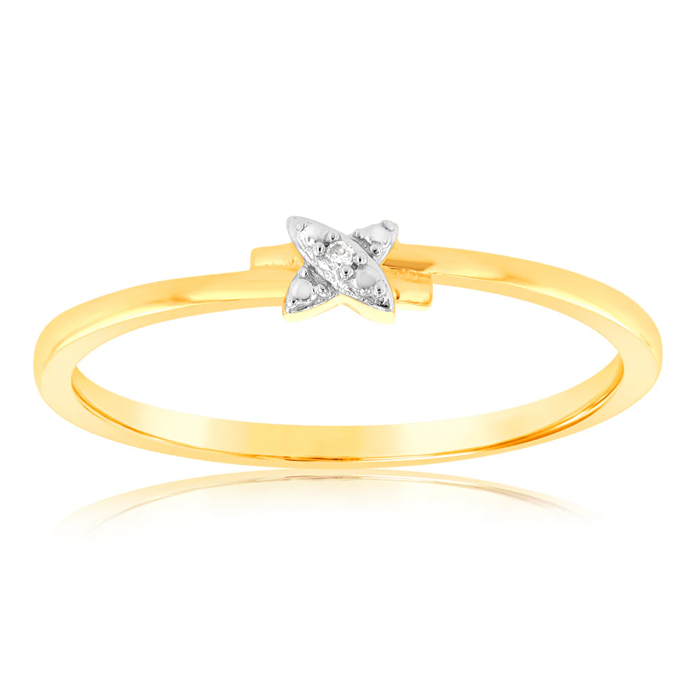 9ct Yellow Gold With 2 Brilliant Cut Diamond Ring
