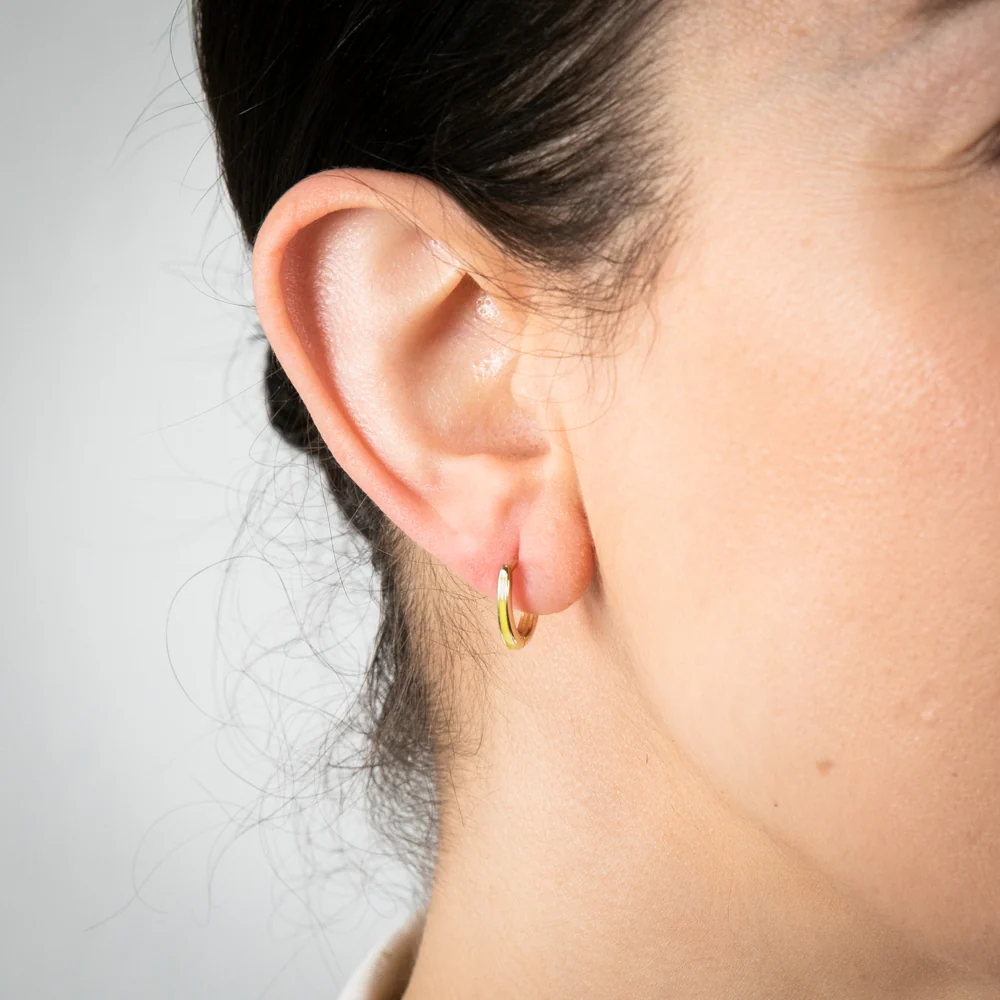 9ct Yellow Gold Yellow Enamel Plain Hoop Earrings - Image 2