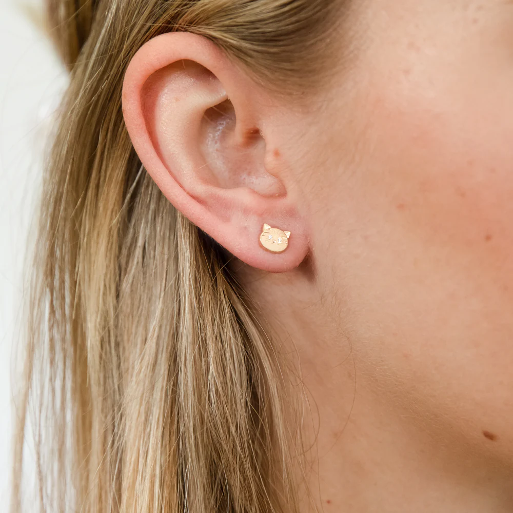 9ct Yellow Gold Zirconia Cat Head Studs - Image 2