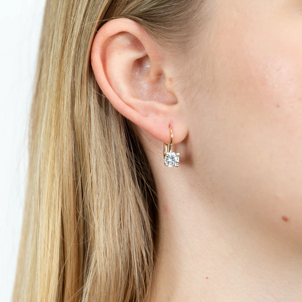 9ct Yellow Gold Zirconia Claw Set Euro Hook Earrings - Image 2
