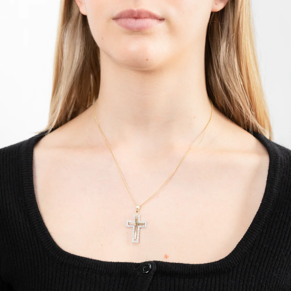 9ct Yellow Gold Zirconia Cross Pendant - Image 2