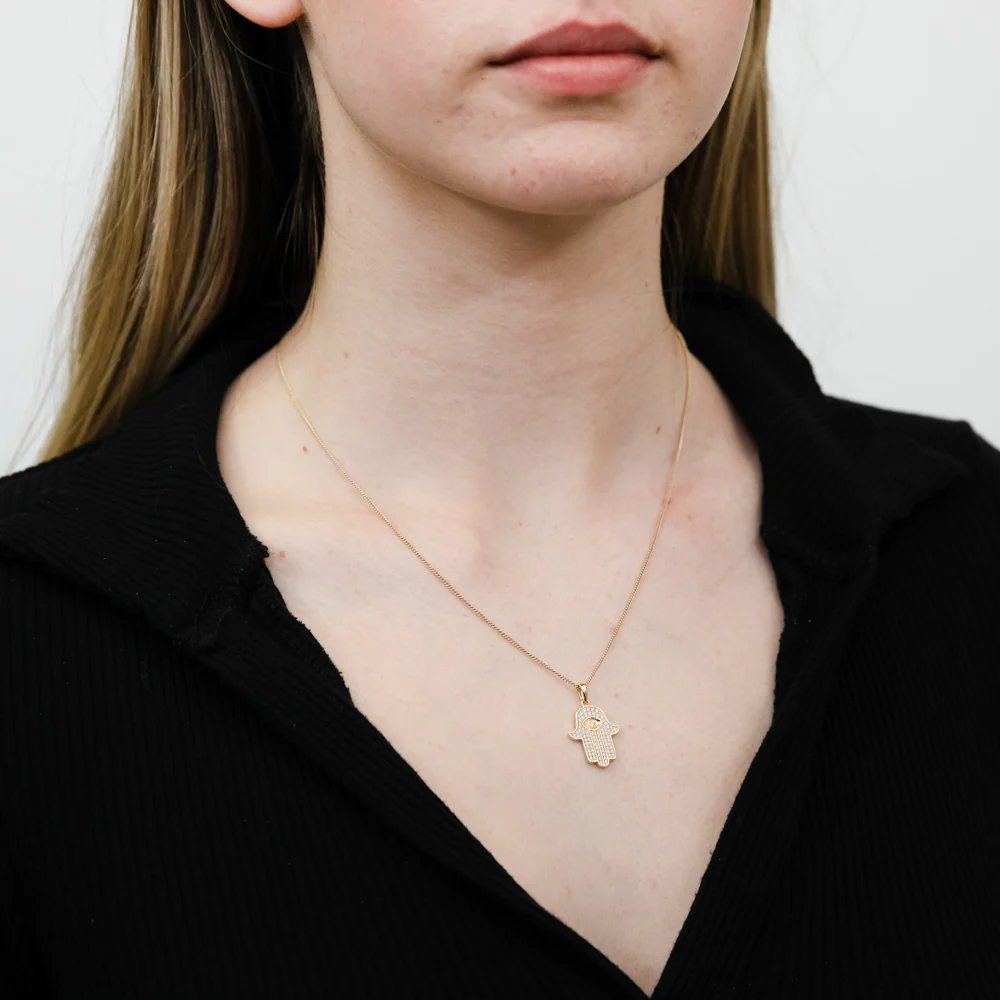9ct Yellow Gold Zirconia Hamsa Pendant - Image 2