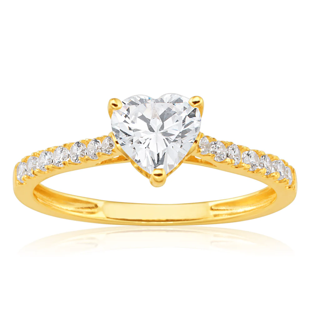 9ct Yellow Gold Zirconia Heart Shape Ring