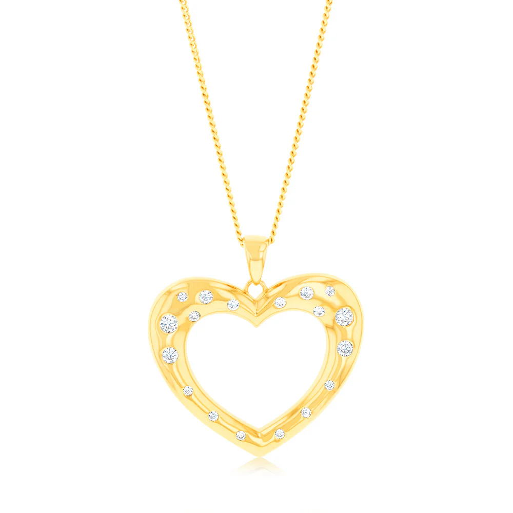 9ct Yellow Gold Zirconia Open Heart Pendant