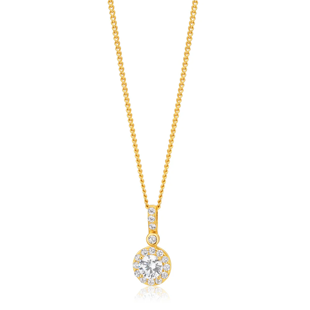 9ct Yellow Gold Zirconia Round Drop Pendant