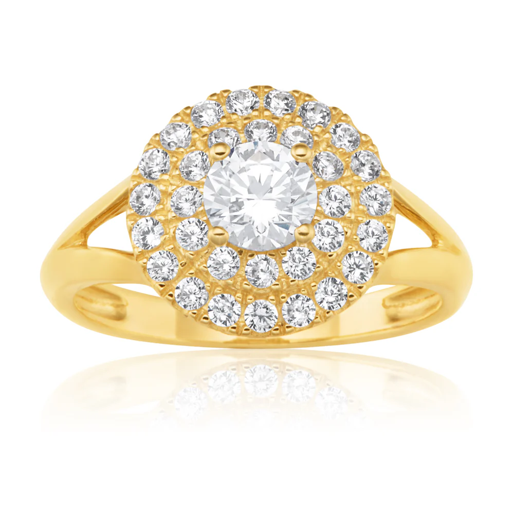 9ct Yellow Gold Zirconia Round Fancy Ring