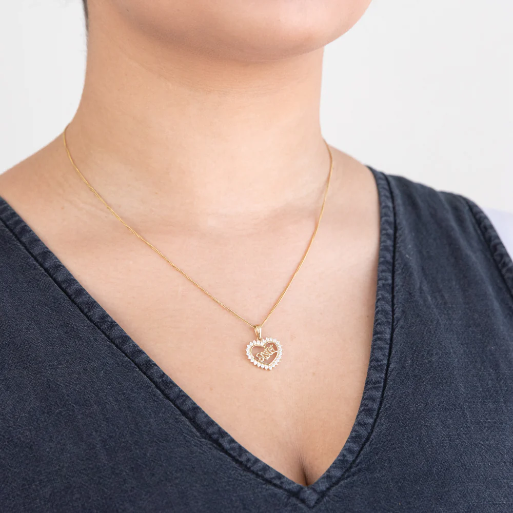 9ct Yellow Gold Zirconia Sister in Heart Pendant - Image 2