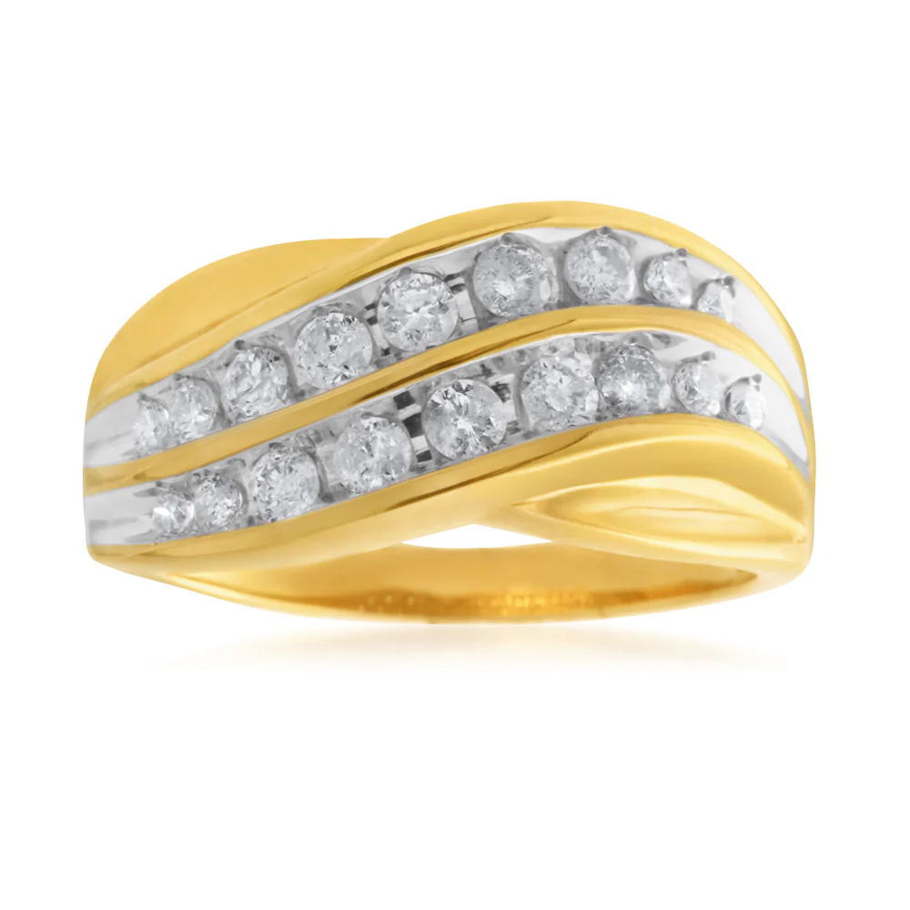 9ct Yellow Gold1/2 Carat Diamond Ring Set with 18 Stunning Brilliant Diamonds