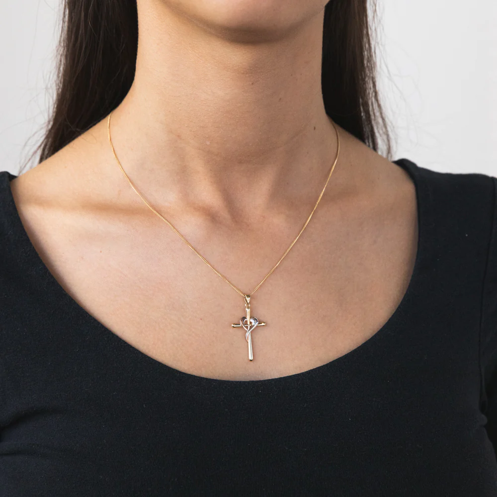 9ct Yellow, Rose And White Gold Crossover On Cross Pendant - Image 2