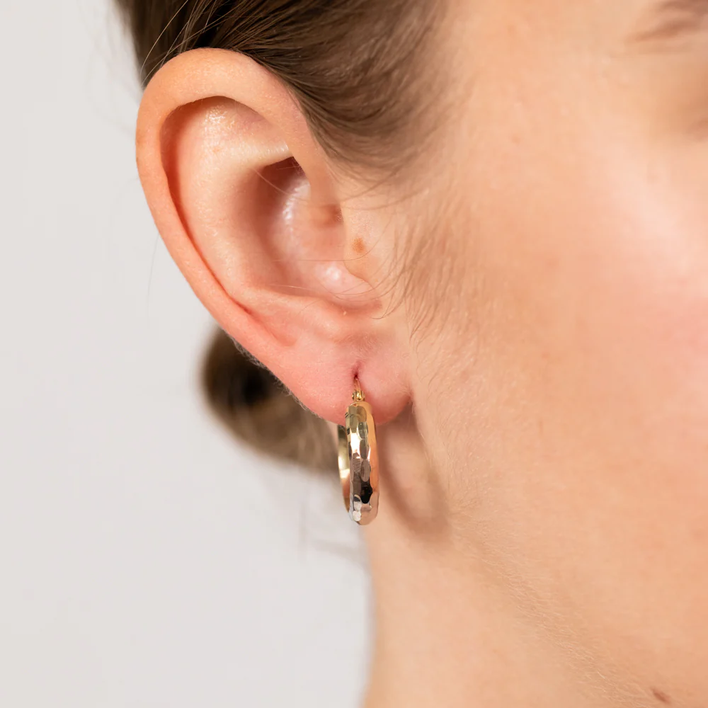 9ct Yellow Rose And White Gold Silverfilled Three Tone Diamond Cut Half Round Hoop Earrings - Image 2