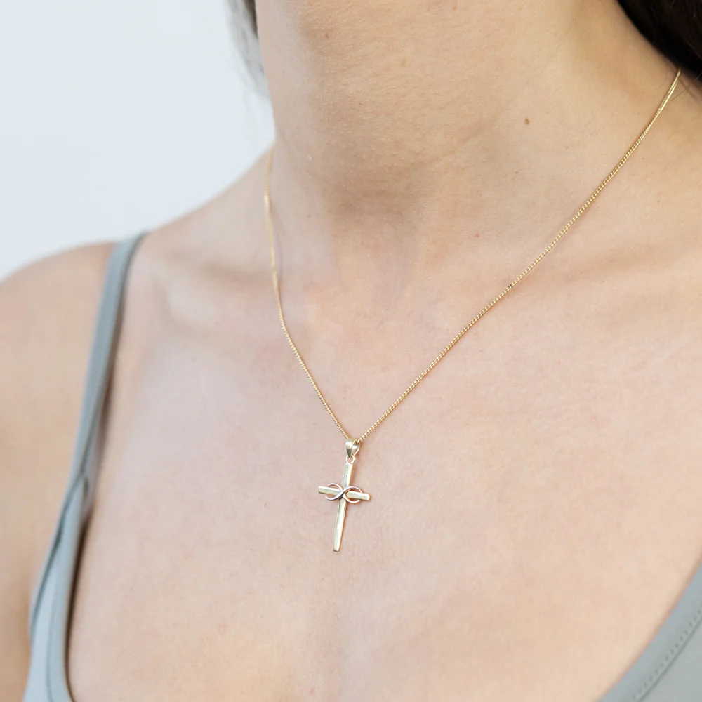 9ct Yellow Rose and White Gold Tone Infinity On Cross Pendant - Image 2