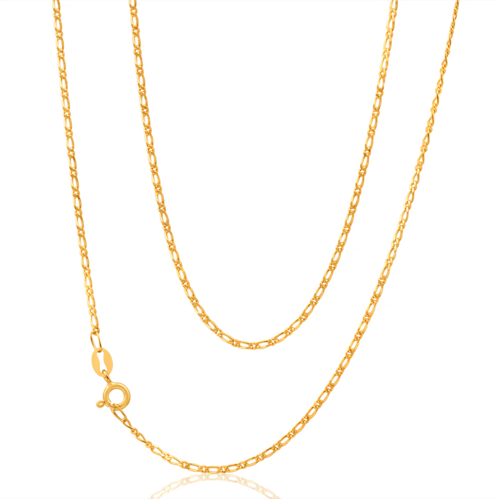 9ct Yellow Solid Gold 40Gauge Figaro 55cm 1:1 Chain