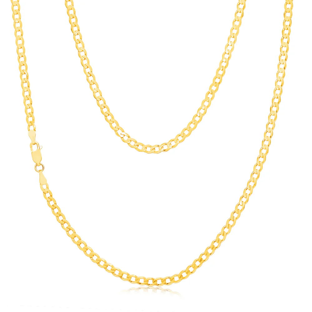9ct Yellow Solid Gold 55cm "Cronos" Curb Chain