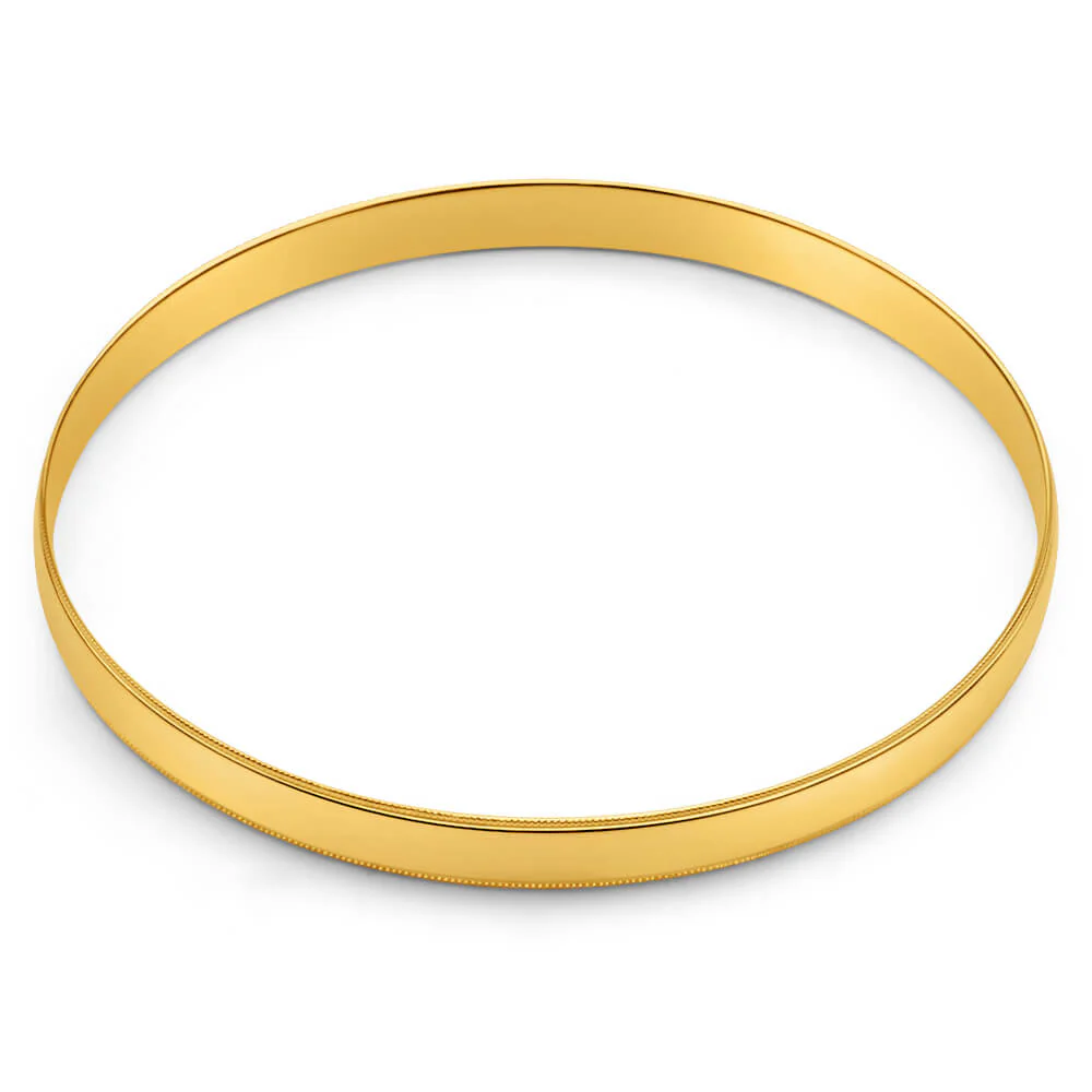 9ct Yellow Solid Gold  6mm x 65mm Edge Milgrain Engraved Bangle - Image 2
