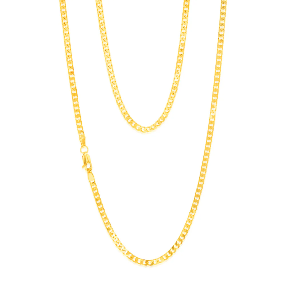 9ct Yellow Solid Gold Compact Square Curb 55cm Chain