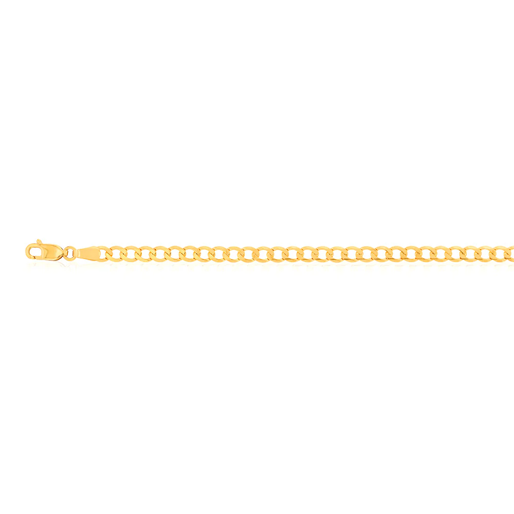 9ct Yellow Solid Gold Curb Bevelled 100 Gauge 19cm Bracelet - Image 2