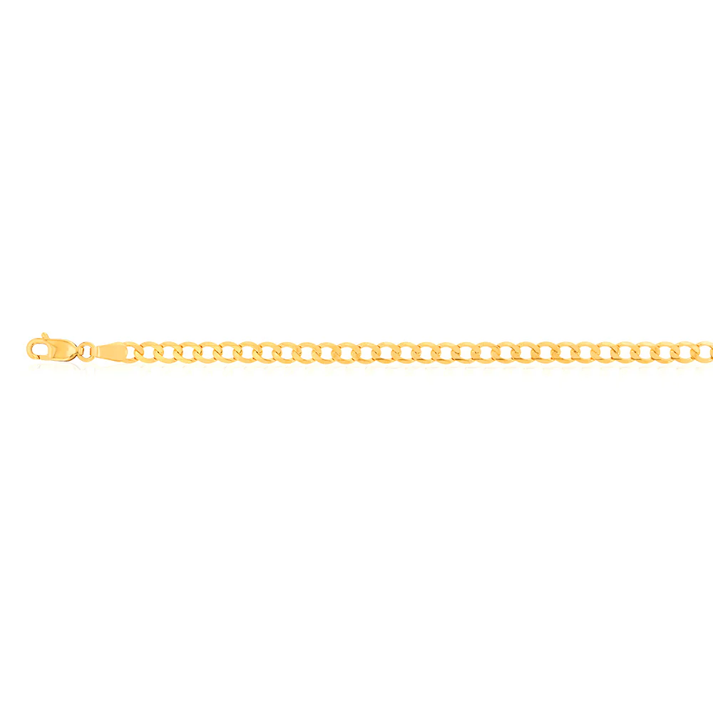 9ct Yellow Solid Gold Curb Bevelled Flat 100 Gauge 21cm Bracelet - Image 2