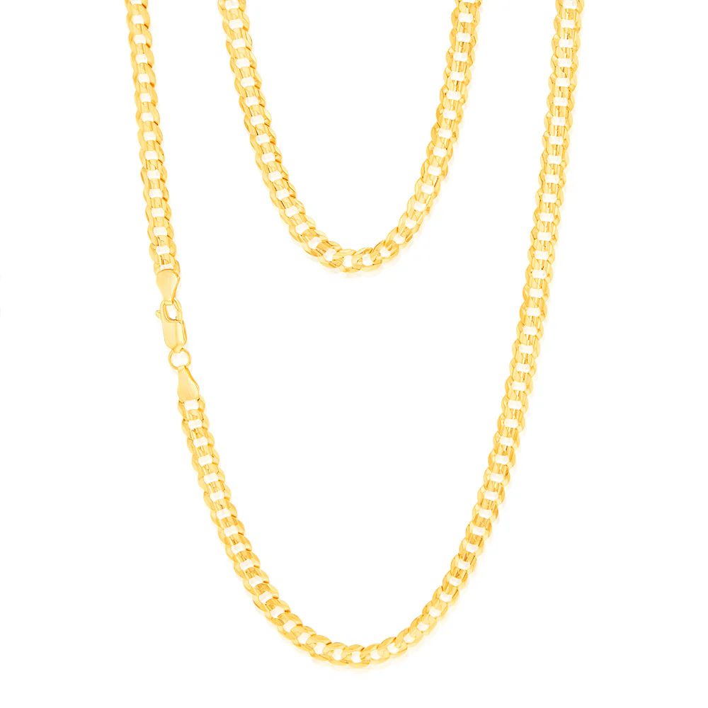 9ct Yellow Solid Gold Extra Flat Concave Curb 55cm Chain