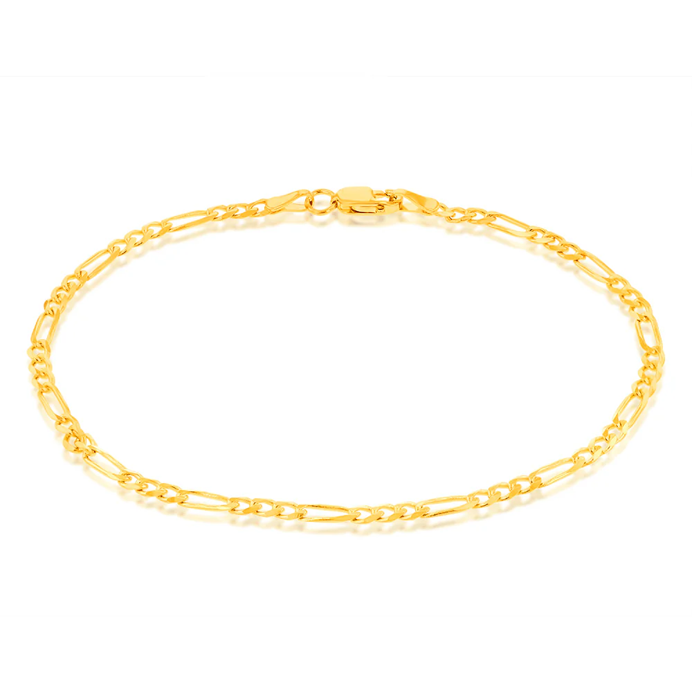 9ct Yellow Solid Gold Fancy 70 Gauge 19cm Figaro 1:3 Bracelet