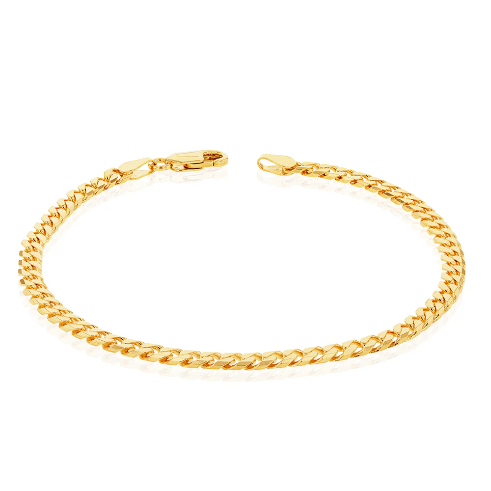 9ct Yellow Solid Gold Flat Bevelled Curb 21cm Bracelet 120gauge