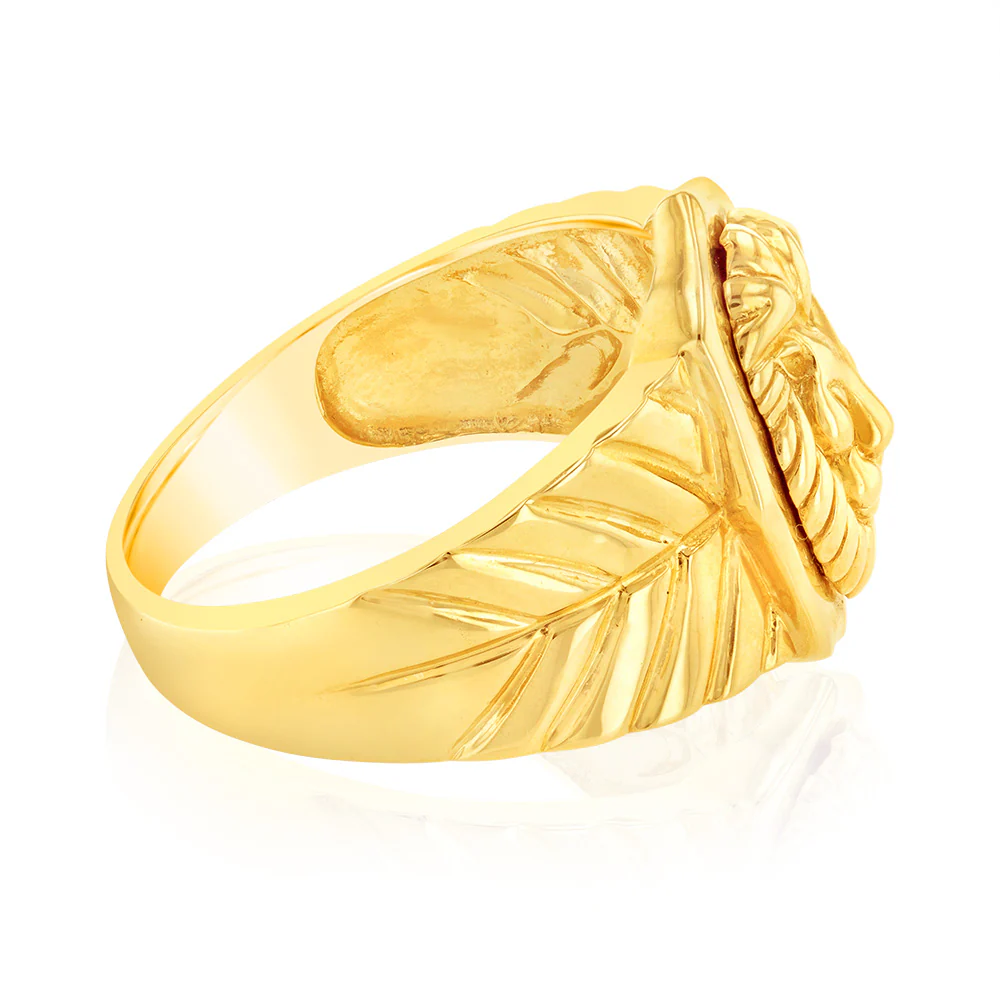 9ct Yellow Solid Gold Gents Lion Ring - Image 2