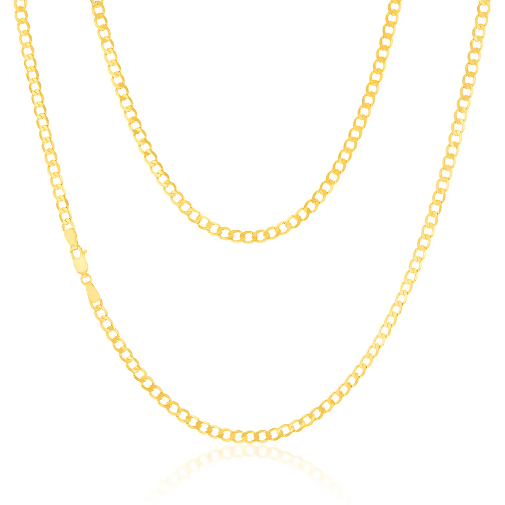 9ct Yellow Solid Gold Superflat Light 95 Gauge Curb 55cm Chain
