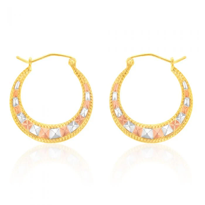 9ct Yellow White And Rose Gold Silver Filled Tricolour Light Hoop Earrings