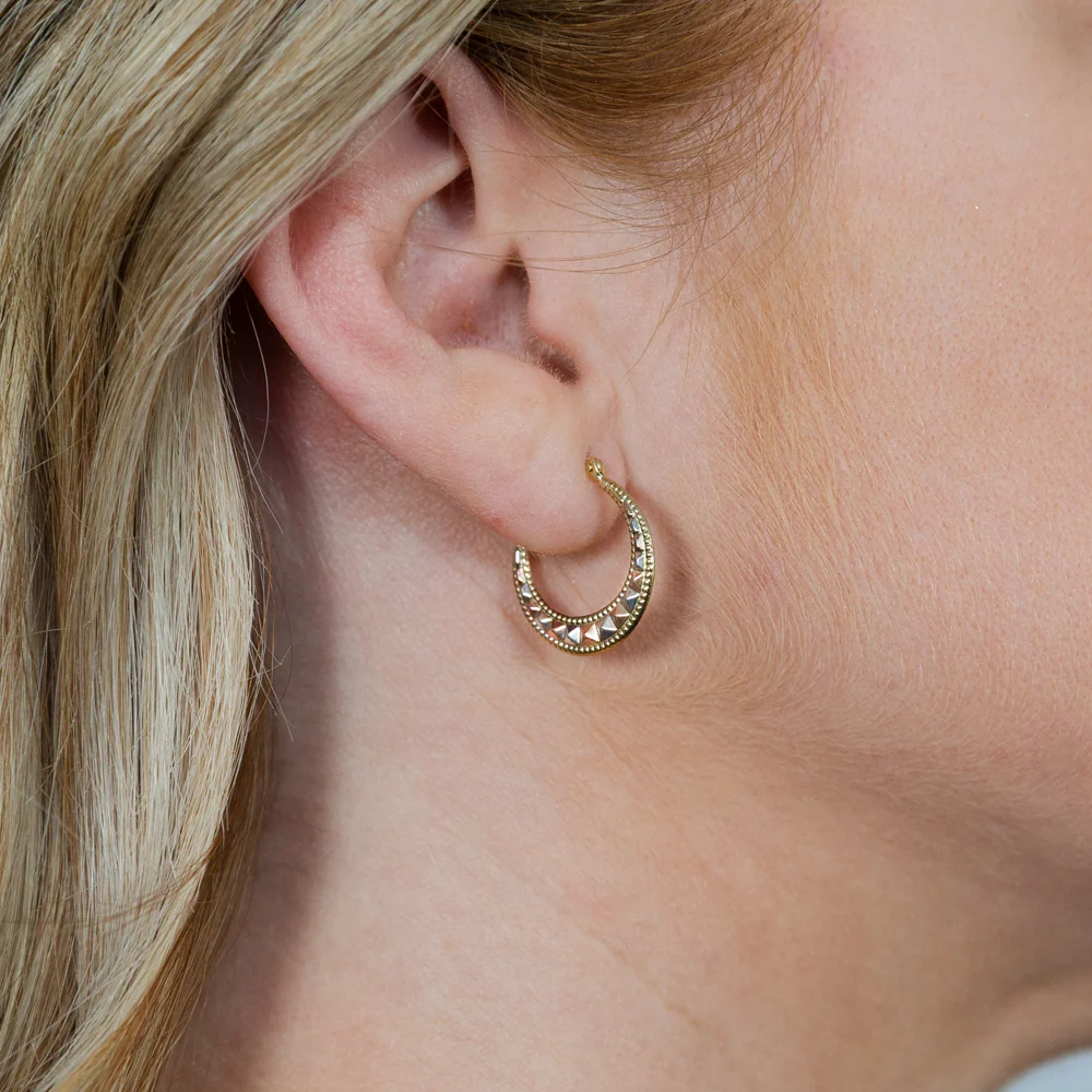 9ct Yellow White And Rose Gold Silver Filled Tricolour Light Hoop Earrings - Image 2