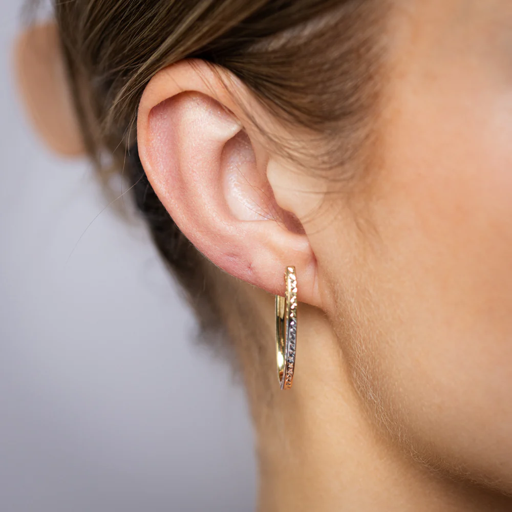 9ct Yellow White And Rose Gold Tricolor Silverfilled Diamond Cut Hoop Earrings - Image 2