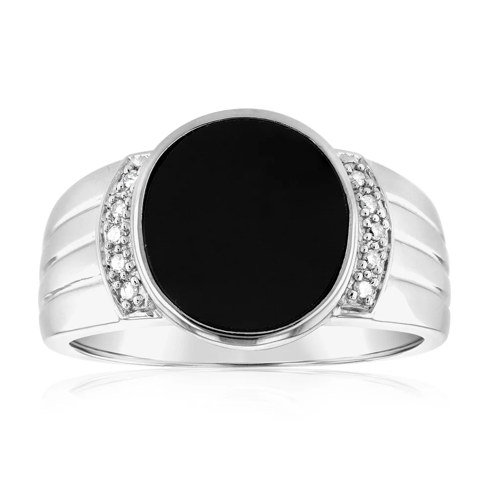 Agate and Diamond Gents Ring in Sterling Silver