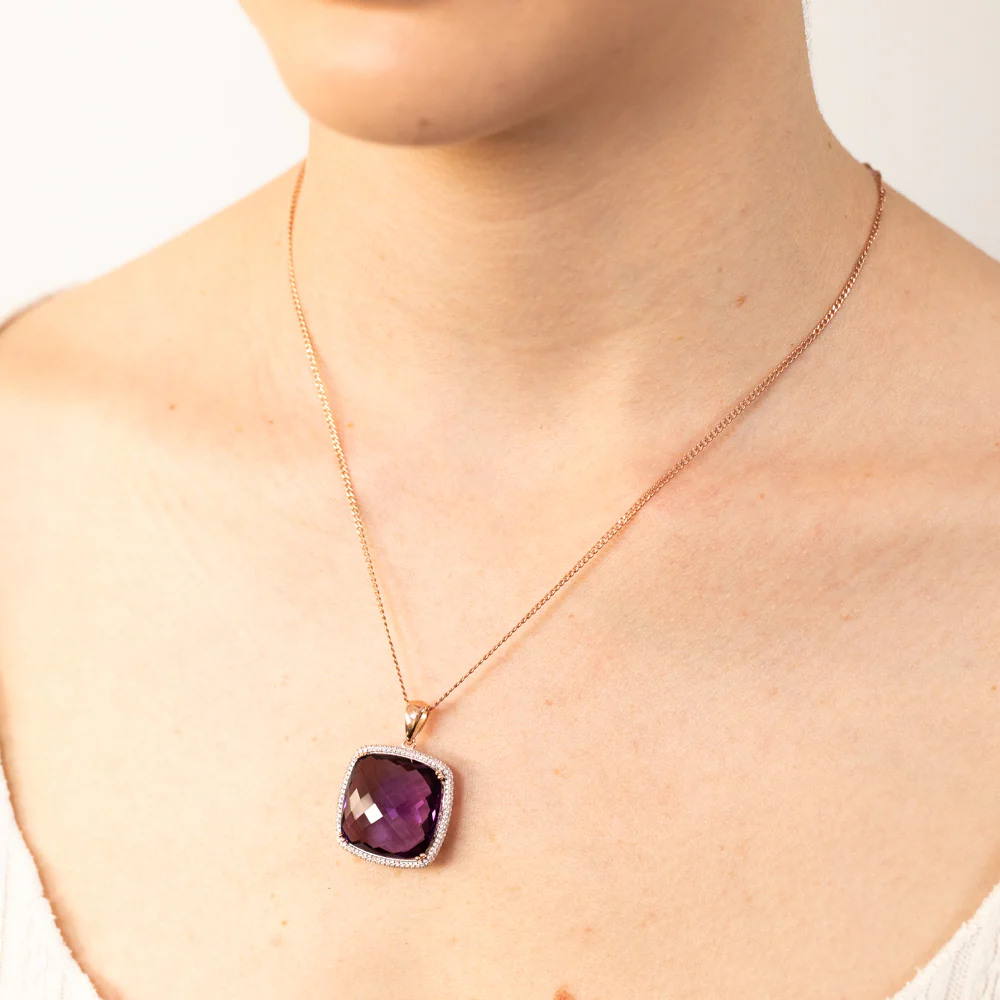 Amethyst & 0.54ct Cubic Zirconia Pendant in 9ct Rose Gold - Image 2