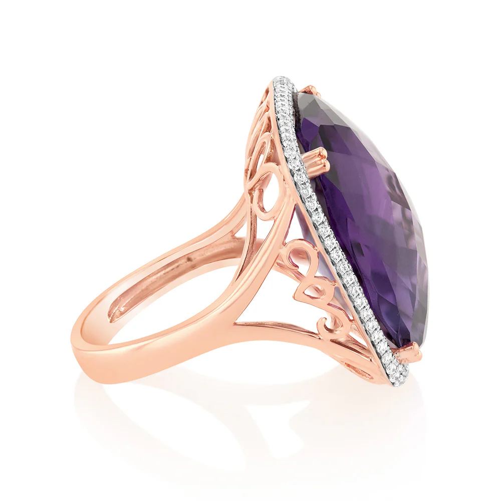 Amethyst & 0.54ct Cubic Zirconia Ring in 9ct Rose Gold - Image 3