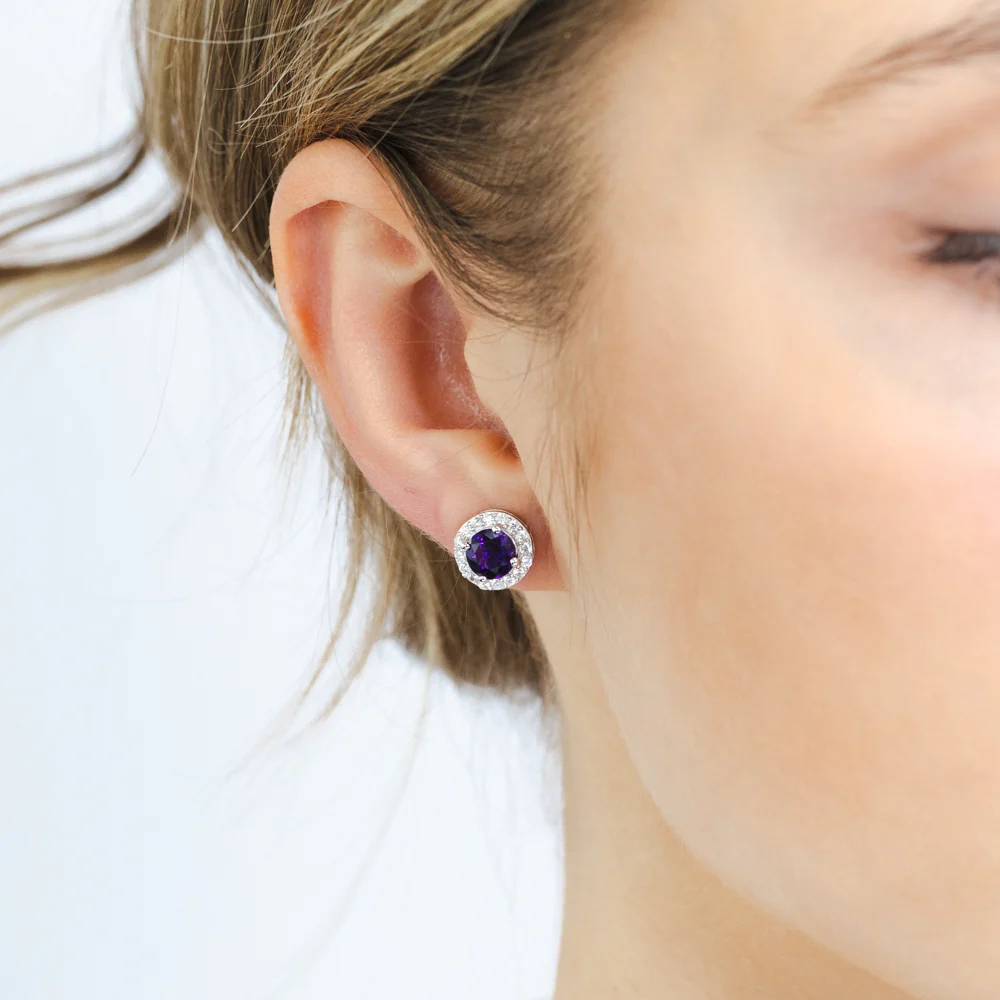 Amethyst and White Zirconia Earring and Pendant on Chain in Sterling Silver - Image 4