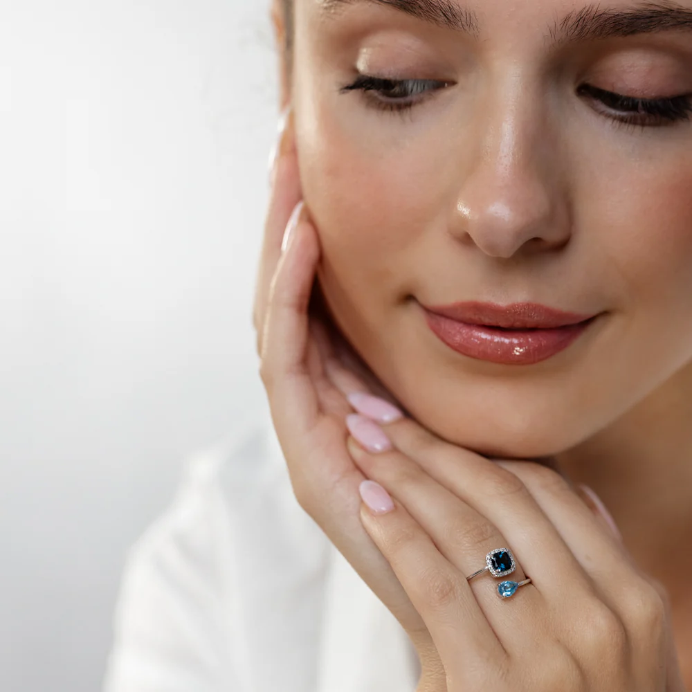 Aquamarine, London Blue Topaz and Diamond Ring in 9ct White Gold - Image 3