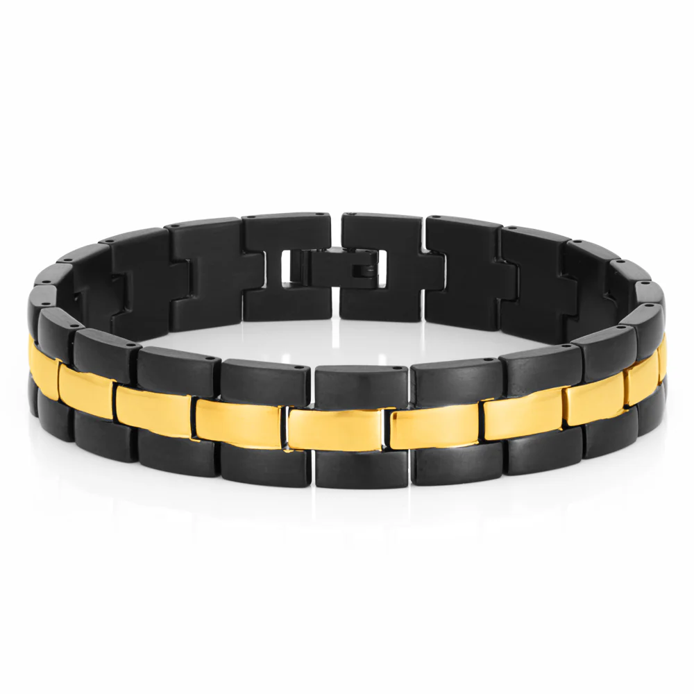 Black and Gold Plated Stainless Steel 21cm Gents Bracelet