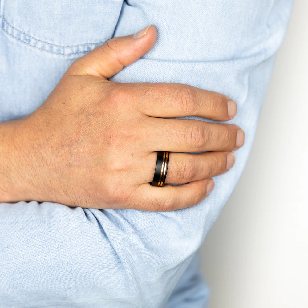 Black And Rose Gold 8mm Tungsten Ring - Image 2