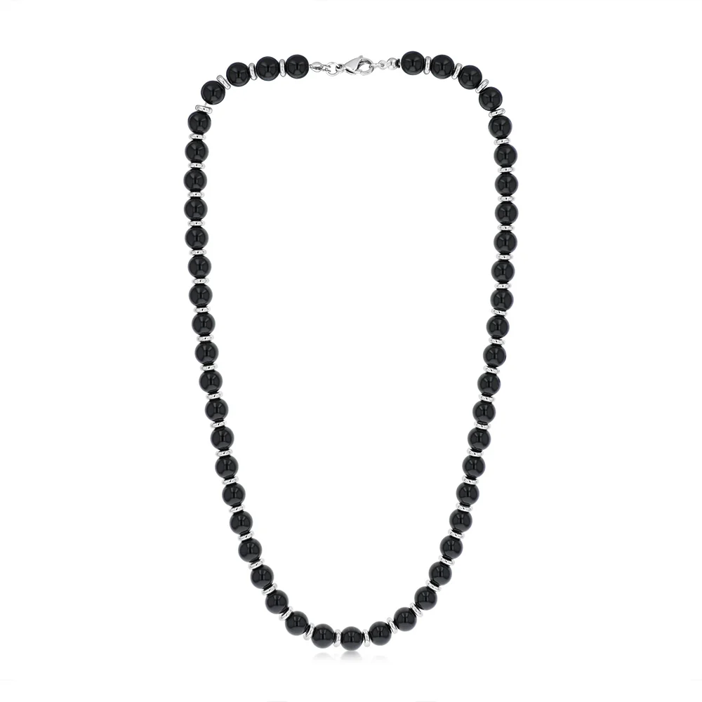 Black Beaded Necklace with Silver Spacers