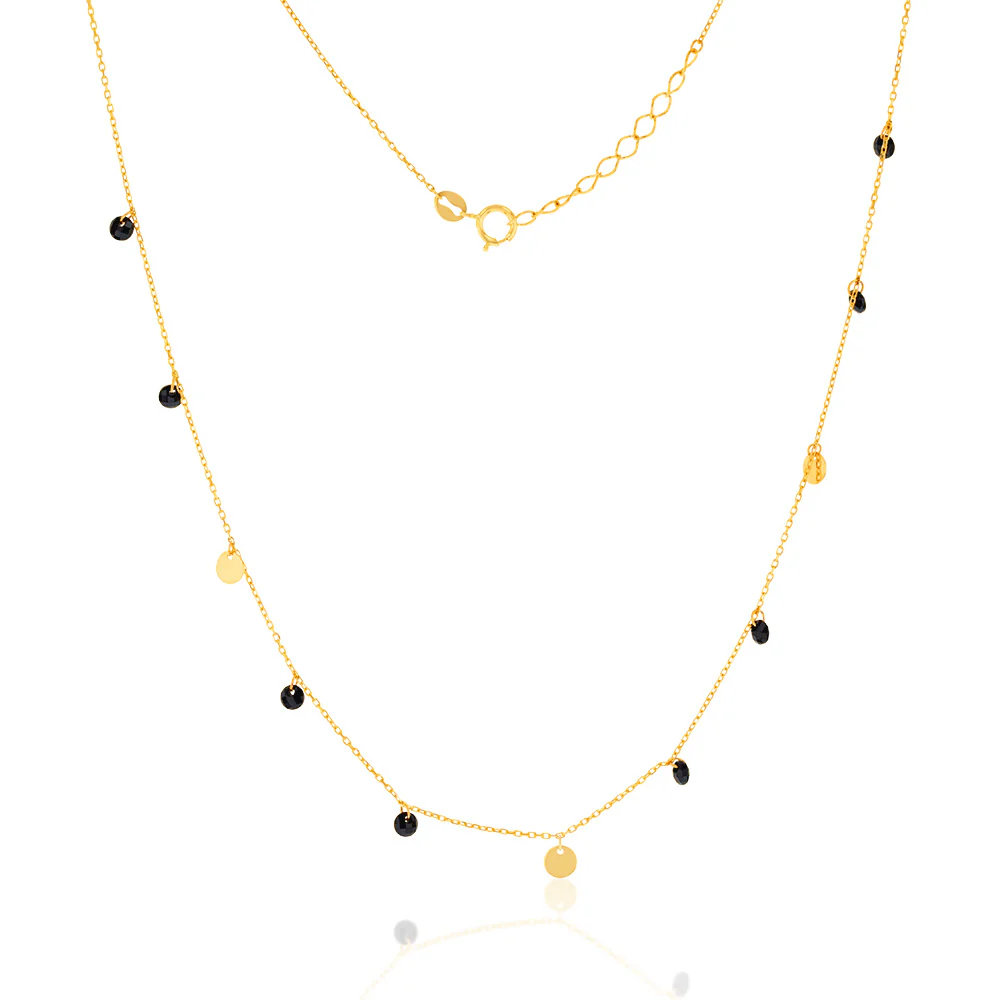 Black Cubic Zirconia Disc Charm 41.90cm Necklace in 9ct Yellow Gold