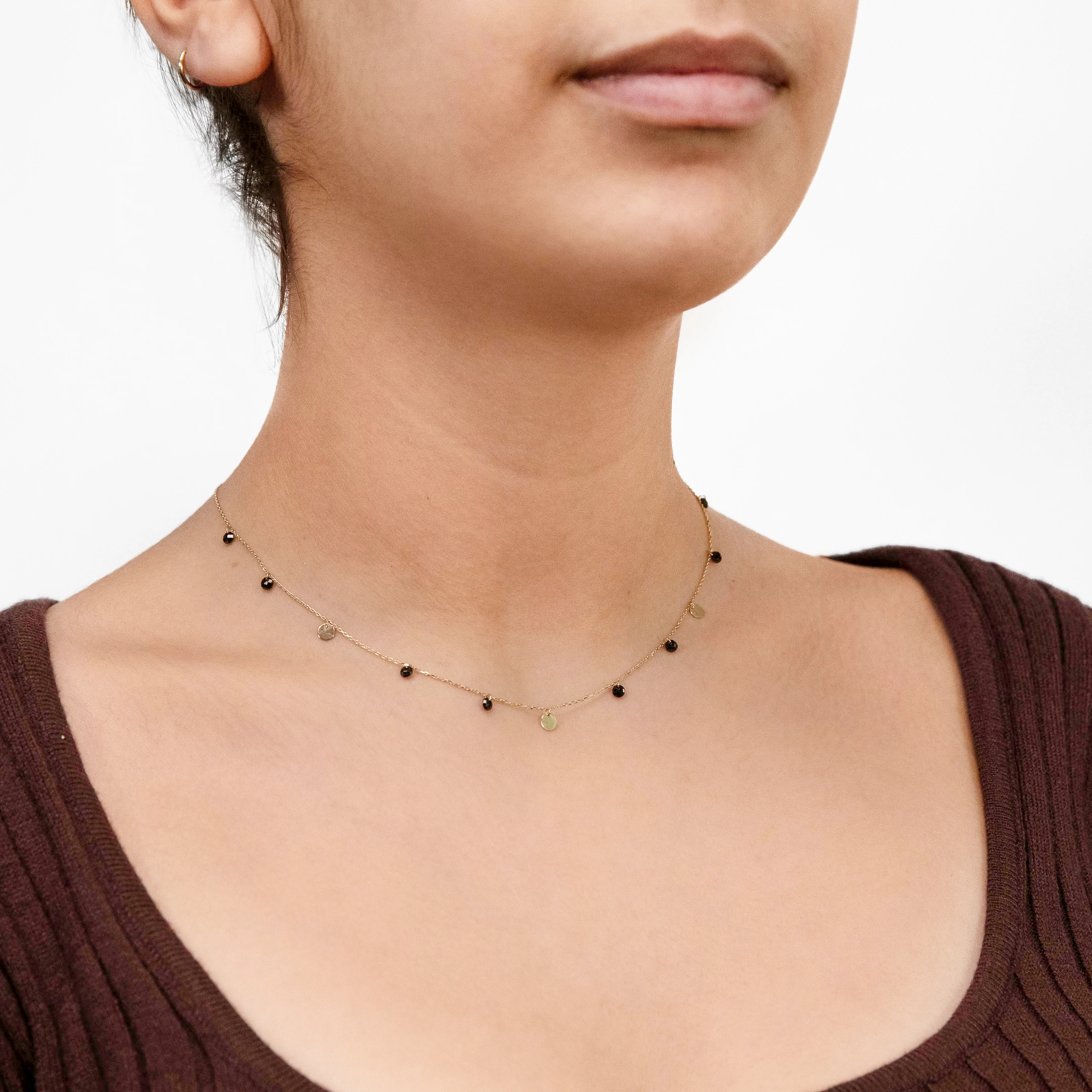 Black Cubic Zirconia Disc Charm 41.90cm Necklace in 9ct Yellow Gold - Image 3