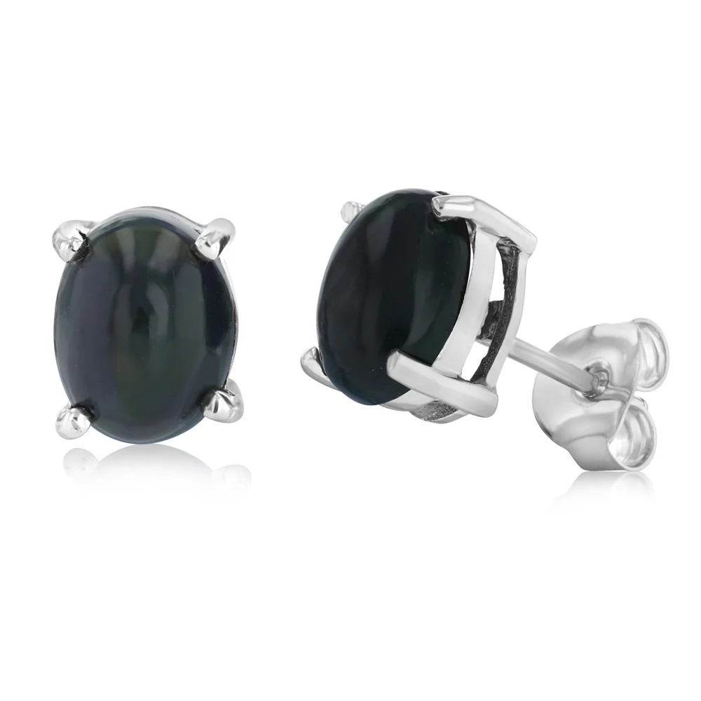 Black Opal Stud Earrings in Sterling Silver