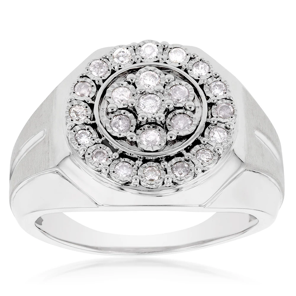 Brilliant Cut Diamonds Gents Ring in Sterling Silver