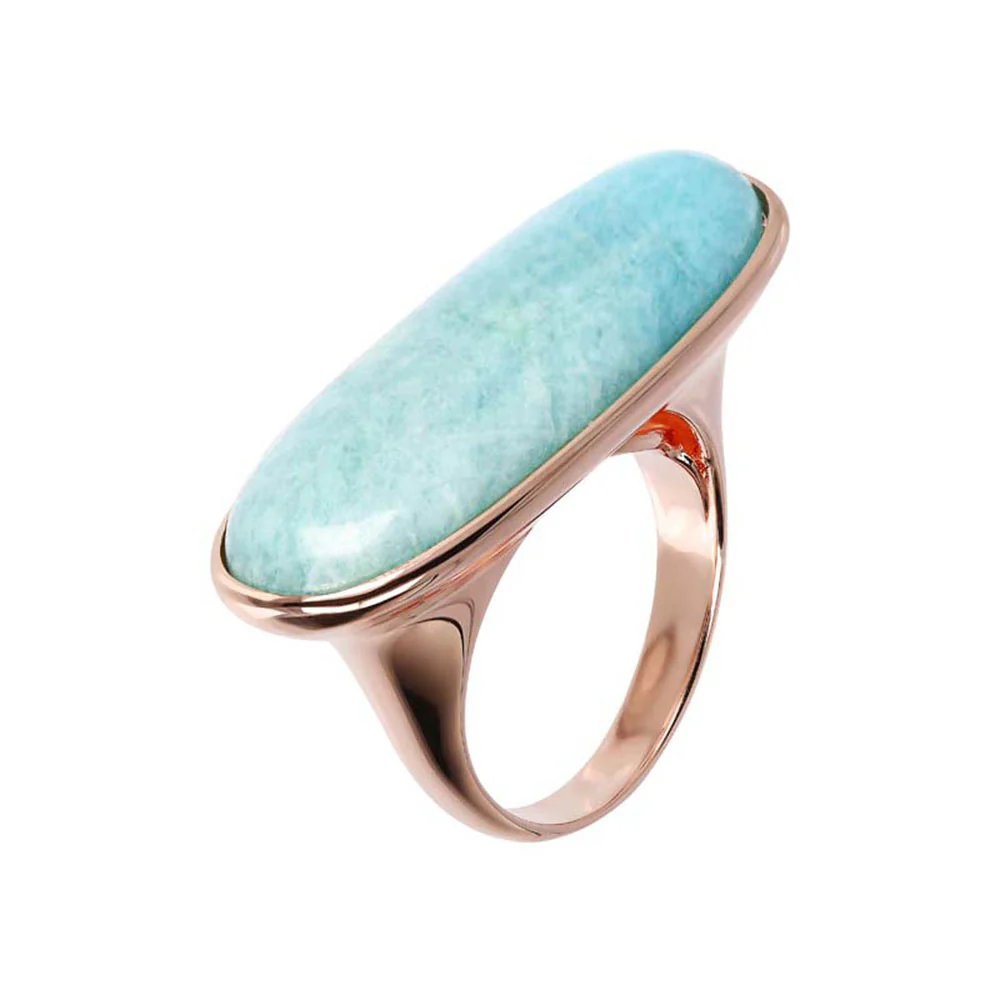 Bronzallure Rose Gold Plated Oval Amazonite Ring Adjustable (N1/2 - P) *No Resize*