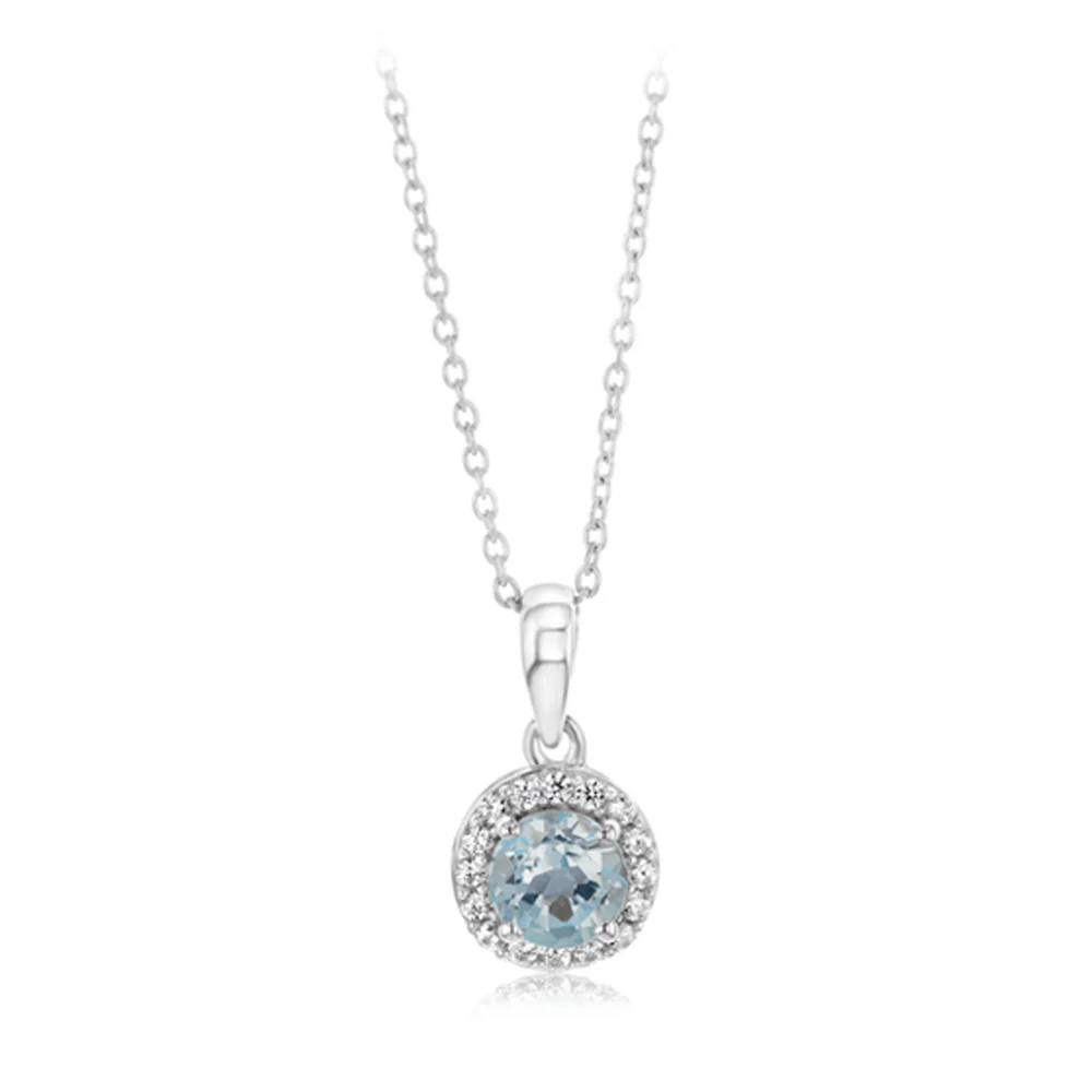 Bue Topaz and White Zirconia Earring and Pendant Set on Chain in Sterling SIlver - Image 2