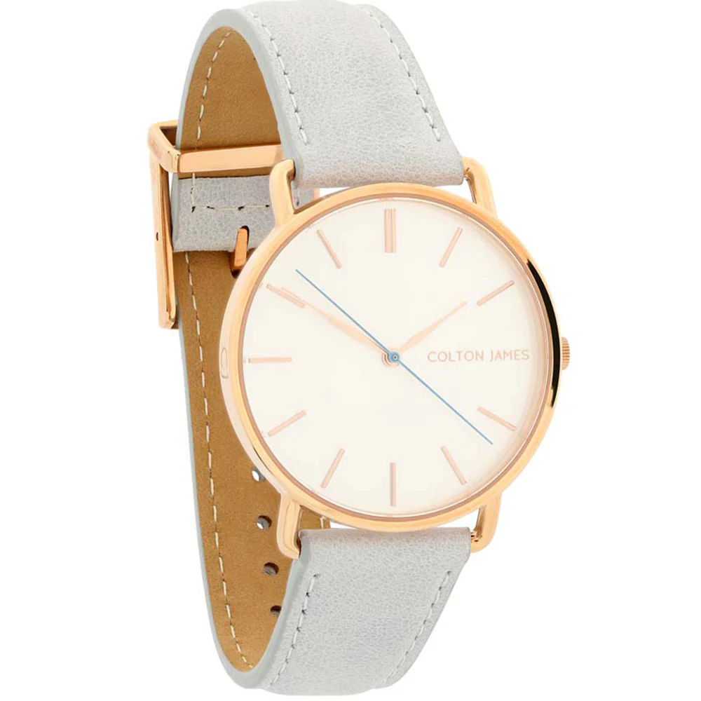 Colton James Classic White Dial Rose Gold And Grey Leather Ladies Watch - Image 2
