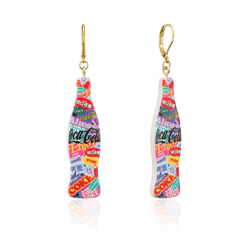 Couture Kingdom Disney Gold Plated Stainless Steel Coca Cola Pop Drop Earrings