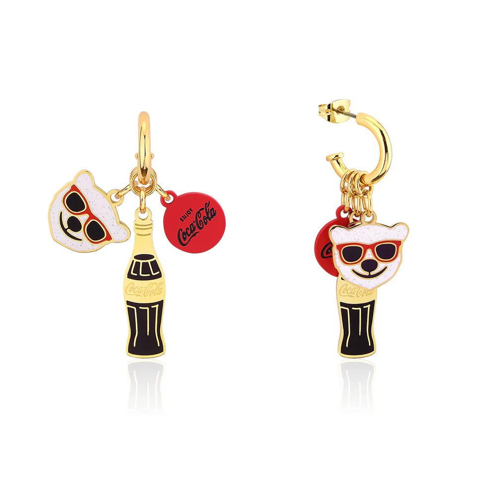 Couture Kingdom Disney Gold Plated Stainless Steel Polar Bear 3 Removable Charm Half Hoop Earrings